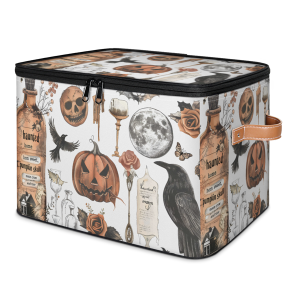 CURLYOOT Scary Festival Themed Storage Bins with Lid, Decorative Fabric Storage Boxes, Foldable Closet Shelf Organizer Baskets for Bedroom, Living Room, Home