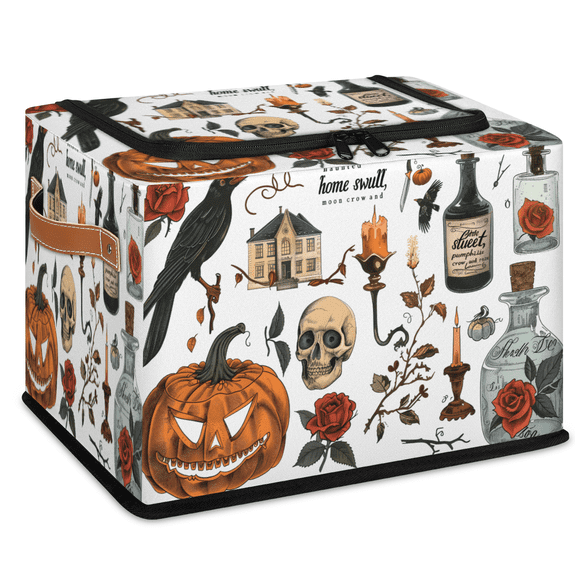 CURLYOOT Scary Skull Crow Pumpkin Storage Bin With Zipper Lid, Foldable Clothes Organizer Lidded Storage Baskets, Rectangular Box Closet Shelf Container Organizer for Home Dorm