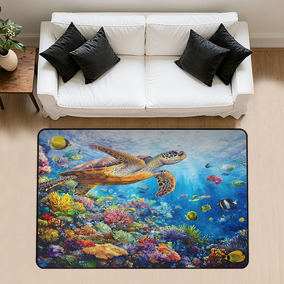 CURLYOOT Sea Turtle Animal under the Ocean Rug for Living Room Bedroom, 4x6 Ft Washable Area Rug, Non Slip Rugs for Entryway, Large Carpet for Indoor Dining Room