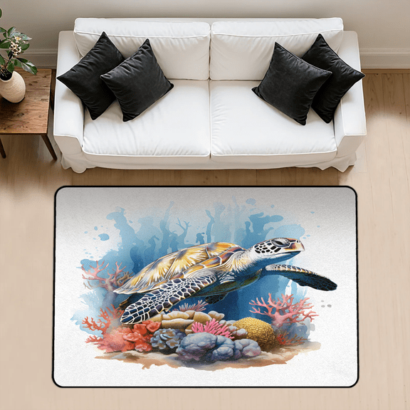 CURLYOOT Sea Turtle Area Rug 3x5 Ft Rugs for Entryway Entrance Kitchen, Washable Non Slip Indoor Floor Carpet for Bedroom Living Room