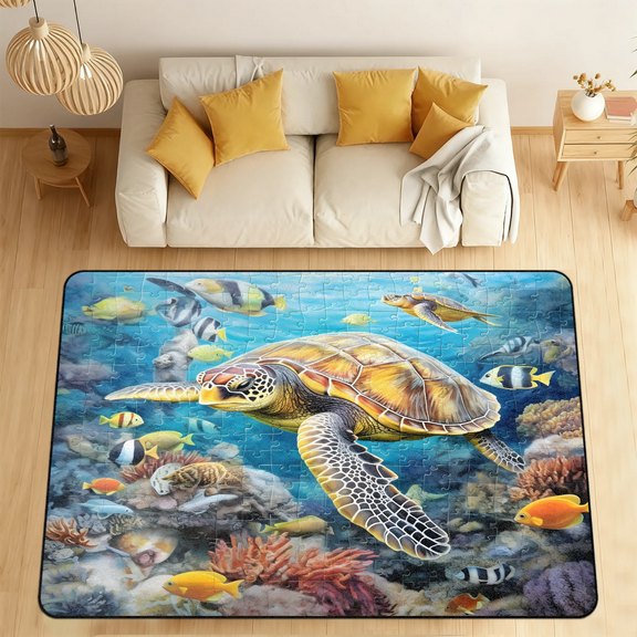 CURLYOOT Sea Turtle Area Rugs 5'x7' Washable Rug Large Living Room Rug Non Slip Ocean Animal Indoor Floor Carpet for Dining Room Bedroom Home