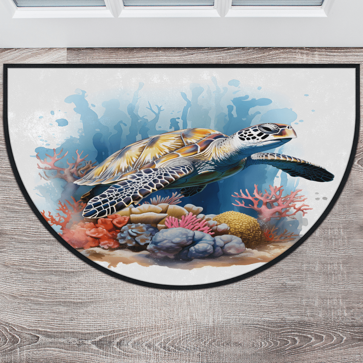 Round Rug Turle CURLYOOT Sea Turtle Half Round Door Mat 24'' x 36'', Indoor Outdoor ...