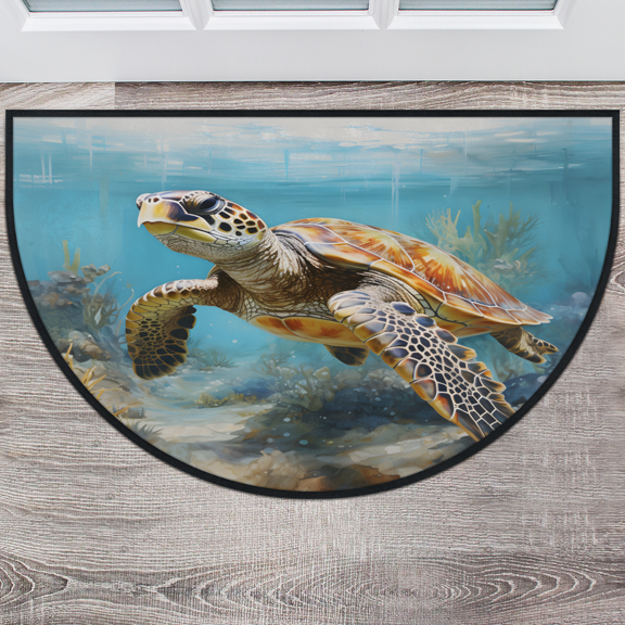 CURLYOOT Sea Turtle Half Round Door Mat, Indoor Outdoor Entrance Rug, Coastal Turtle Semi Circular Area Rug, Non Slip Washable Absorbent Doormat, Laundry Room Rug 40'' x 63''