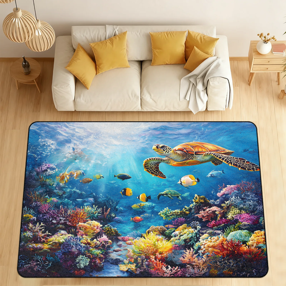 CURLYOOT Sea Turtle under the Ocean Area Rugs for Living Room Bedroom, 4' 10" x 6' 8" Washable Rug, Floor Carpet with Non Slip Backing for Dining Room Indoor