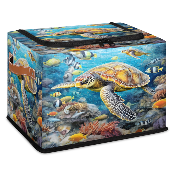 CURLYOOT Sea Turtle Storage Bin with Zipper Lid Foldable Storage Basket Box Ocean Animal Clothes Organizer Container for Closet, Shelf, Bedroom, Home Decor