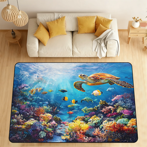 CURLYOOT Sea Turtle under the Ocean Area Rugs 5'x7' Washable Rug Large Living Room Rug Non Slip Indoor Floor Carpet for Dining Room Bedroom Home