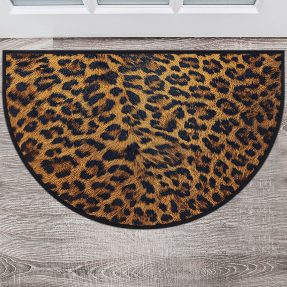 CURLYOOT Leopard Print Half Round Door Mat, Indoor Outdoor Entrance Rug, Ｗild Animal Semi Circular Area Rug, Non Slip Washable Absorbent Doormat, Laundry Room Rug 24'' x 36''