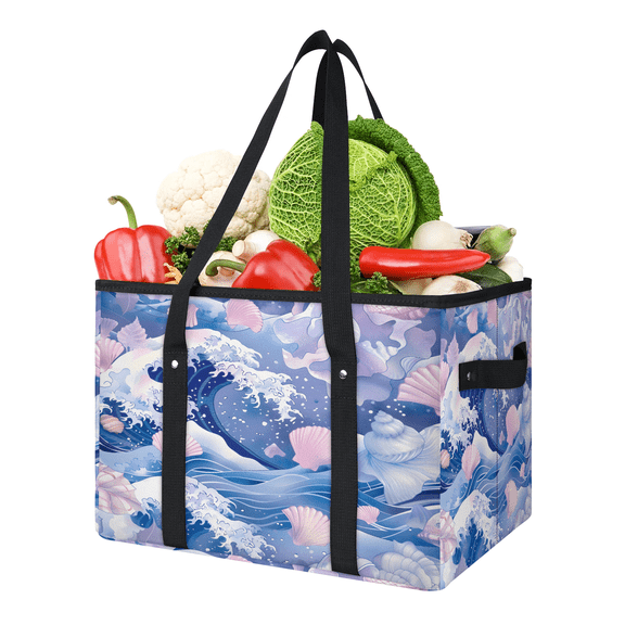 CURLYOOT Seashell Reusable Grocery Bag, Large Foldable Grocery Totes Shopping Bag for Groceries, Seashell Ocean Shopping Bags with Handles for Kitchen Trunk Picnic