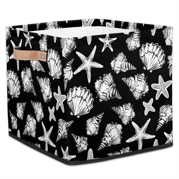 CURLYOOT Seashell Starfish Cube Storage Bin, 13 x 13 x 13 Storage Cube Bins for Organizing, Ocean Themed Fabric Foldable Closet Baskets with Handles for Closet, Shelves, Clothes