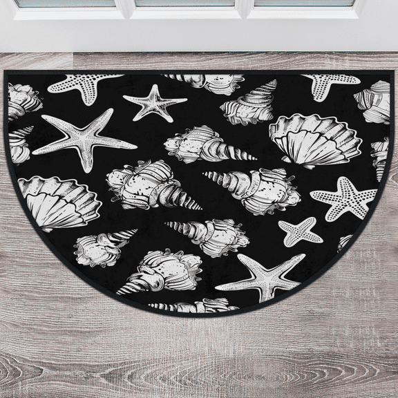 CURLYOOT Seashell Starfish Half Round Door Mat 24'' x 36'', Indoor Outdoor Entrance Rug, Semi Circular Area Rug, Non Slip Washable Absorbent Doormat, Ocean Themed Laundry Room Rug