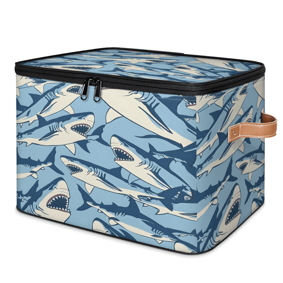 CURLYOOT Sharks Nautical Storage Bins with Lid, Decorative Fabric Storage Boxes, Foldable Closet Shelf Organizer Baskets for Bedroom, Living Room, Home
