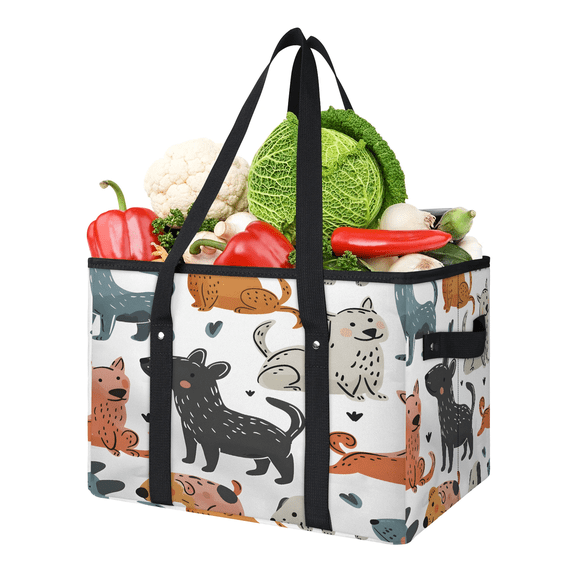 CURLYOOT Simple Colorful Cute Dogs Reusable Grocery Bag, Large Foldable Grocery Totes Shopping Bag for Groceries, Shopping Bags with Handles for Kitchen Trunk Picnic