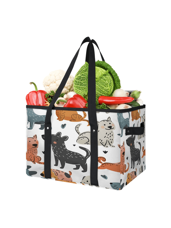 Simple Colorful Cute Dogs Reusable Grocery Bag, Large Foldable Grocery Totes Shopping Bag for Groceries, Shopping Bags with Handles for Kitchen Trunk Picnic