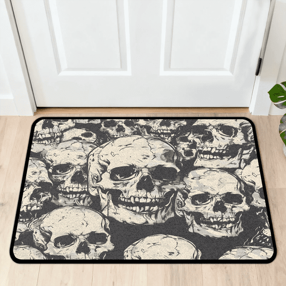 CURLYOOT Skeleton Goth Gothic Skull Front Door Mat, Washable Non-Slip Door Mat, Indoor Outdoor Floor Mats Absorbent Welcome Doormat for Entrance 20" x 30"