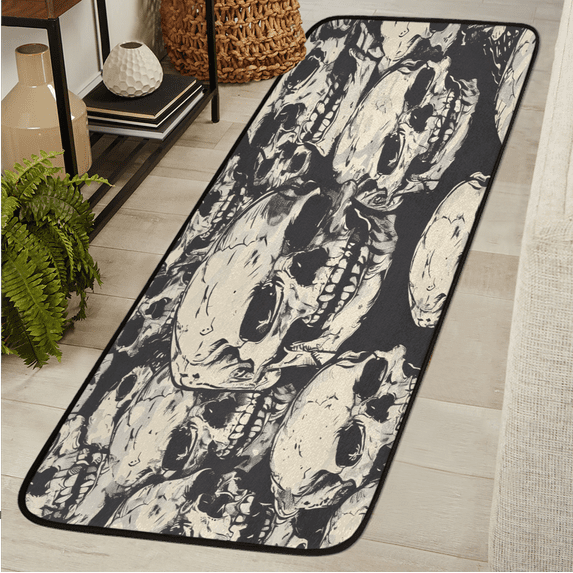 CURLYOOT Skeleton Goth Gothic Skull Runner Rug 2'x6' Washable Kitchen Runner Rug Indoor Non Slip Laundry Rugs Floor Carpet for Hallway Kitchen Entryway Bedroom Living Room