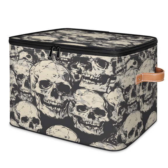CURLYOOT Skeleton Goth Gothic Skull Storage Bins with Lid, Decorative Fabric Storage Boxes, Foldable Closet Shelf Organizer Baskets for Bedroom, Living Room, Home