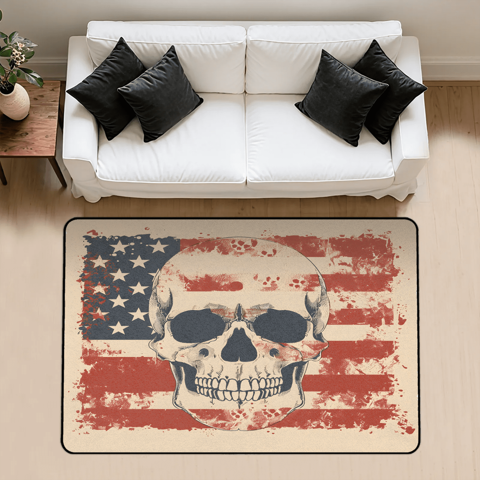 Ruggable Skeleton Rug CURLYOOT Skeleton Skull American Flag Rug for Living Room Bedroom, 4x6 ...