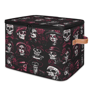 CURLYOOT Skull Fabric Storage Bins with Lids, Floral Halloween Gothic Foldable Storage Boxes Washable Storage Cube, Closet Bedroom Home Organizer Containers with PU Leather Handles