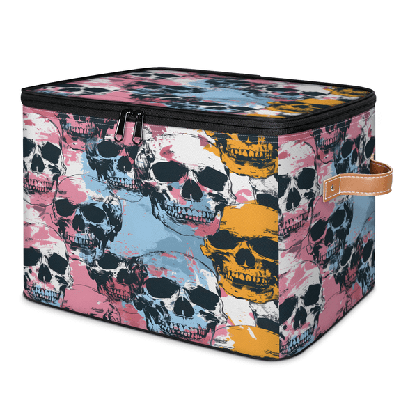 CURLYOOT Skull Pattern Storage Bins with Lid, Decorative Fabric Storage Boxes, Foldable Closet Shelf Organizer Baskets for Bedroom, Living Room, Home