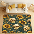 thumbnail image 1 of CURLYOOT Skull Sunflower Area Rugs 5'x7' Washable Rug Large Living Room Rug Non Slip Halloween Indoor Floor Carpet for Dining Room Bedroom Home, 1 of 7