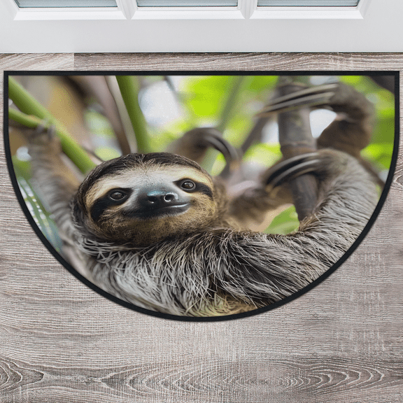 CURLYOOT Sloth Half Round Door Mat 40'' x 63'', Indoor Outdoor Entrance Rug, Semi Circular Area Rug, Non Slip Washable Absorbent Doormat, Funny Animal Laundry Room Rug