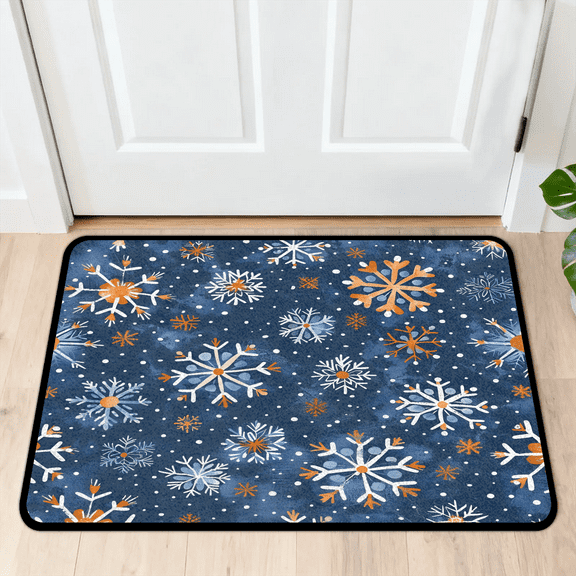 CURLYOOT Snowflake Front Door Mat, Washable Non-Slip Blue Winter Door Mat, Indoor Outdoor Floor Mats Absorbent Welcome Doormat for Entrance 20" x 30"
