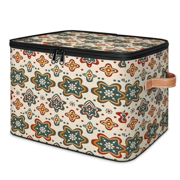 CURLYOOT Snowflake Geometric Storage Bins with Zipper Lid Fabric Storage Baskets Boxes Boho Washable Foldable Clothes Organizer Container with Leather Handles for Shelves Closet