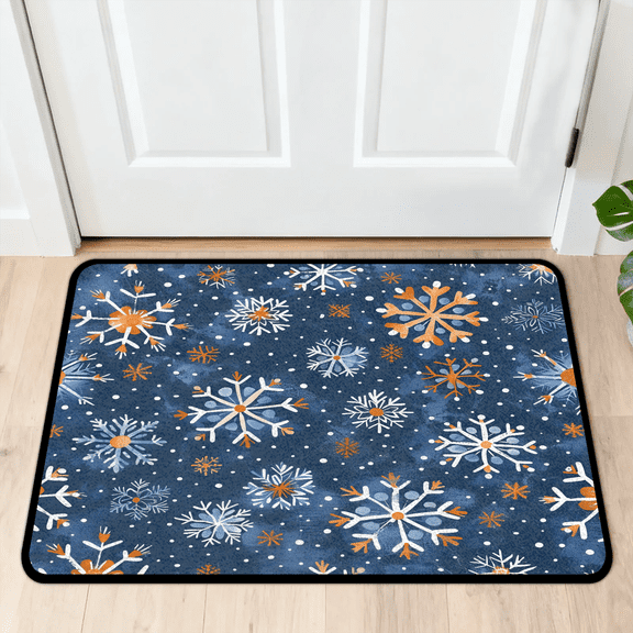 CURLYOOT Snowflake Indoor Doormat, Non-Slip Absorbent Door Mat 24" x 16", Blue Winter Entrance Floor Mat Washable Entry Doormats for Entryway Front Back Door