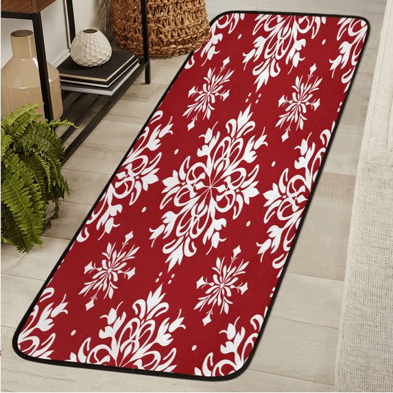 CURLYOOT Snowflake Runner Rug 2'x6' Washable Kitchen Runner Rug Indoor Non Slip Laundry Rugs Christmas Floor Carpet for Hallway Kitchen Entryway Bedroom Living Room