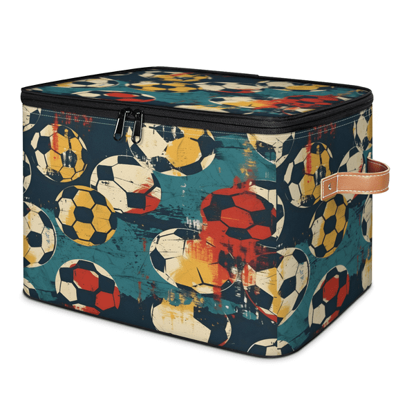 CURLYOOT Soccer Ball Storage Bins with Lid, Decorative Fabric Storage Boxes, Foldable Closet Shelf Organizer Baskets for Bedroom, Living Room, Home