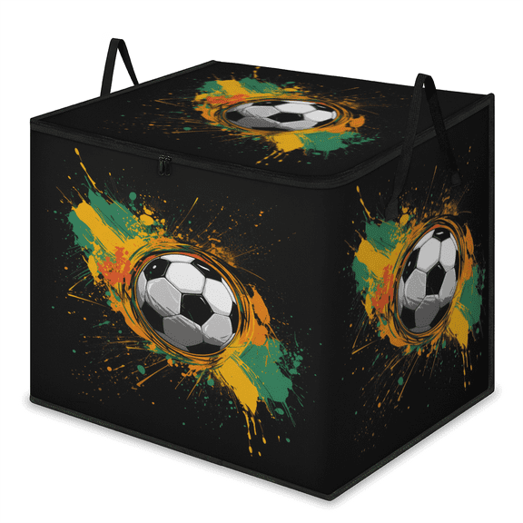 CURLYOOT Soccer Football Design Large Storage Bag, Clothes Storage Bin Foldable Closet Organizer with Handle, Fabric Storage Containers for Clothing, Blanket, Comforter, Bedding