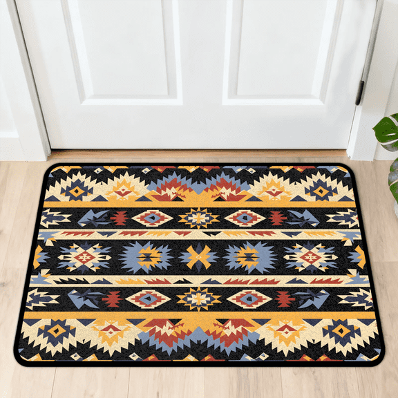 CURLYOOT Southwest Geometric Stripes Indoor Doormat, Non-Slip Absorbent Door Mat 24" x 16", Aztec Entrance Floor Mat Washable Entry Doormats for Entryway Front Back Door