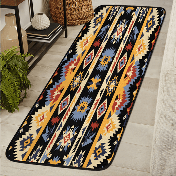 CURLYOOT Southwest Geometric Stripes Runner Rug 2'x6' Washable Kitchen Runner Rug Indoor Non Slip Laundry Rugs Aztec Floor Carpet for Hallway Kitchen Entryway Bedroom Living Room