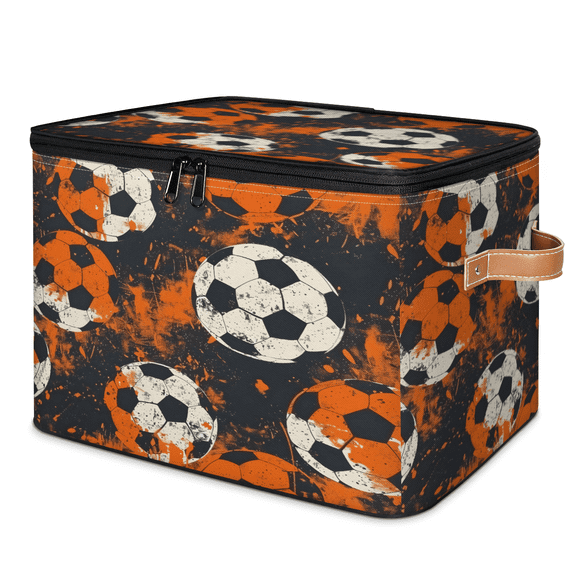 CURLYOOT Sport Soccer Ball Storage Bins with Lid, Decorative Fabric Storage Boxes, Foldable Closet Shelf Organizer Baskets for Bedroom, Living Room, Home