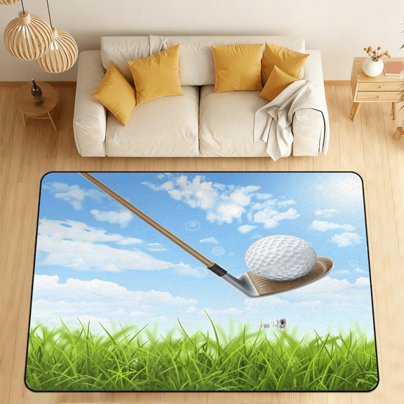 CURLYOOT Sport Theme Golf Area Rugs for Living Room Bedroom, 4' 10" x 6' 8" Washable Rug, Floor Carpet with Non Slip Backing for Dining Room Indoor