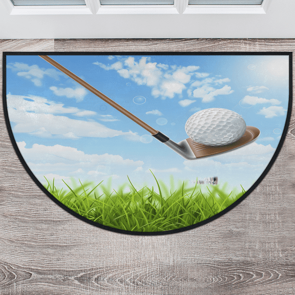 CURLYOOT Sport Theme Golf Half Round Door Mat 24'' x 36'', Indoor Outdoor Entrance Rug, Semi Circular Area Rug, Non Slip Washable Absorbent Doormat, Laundry Room Rug