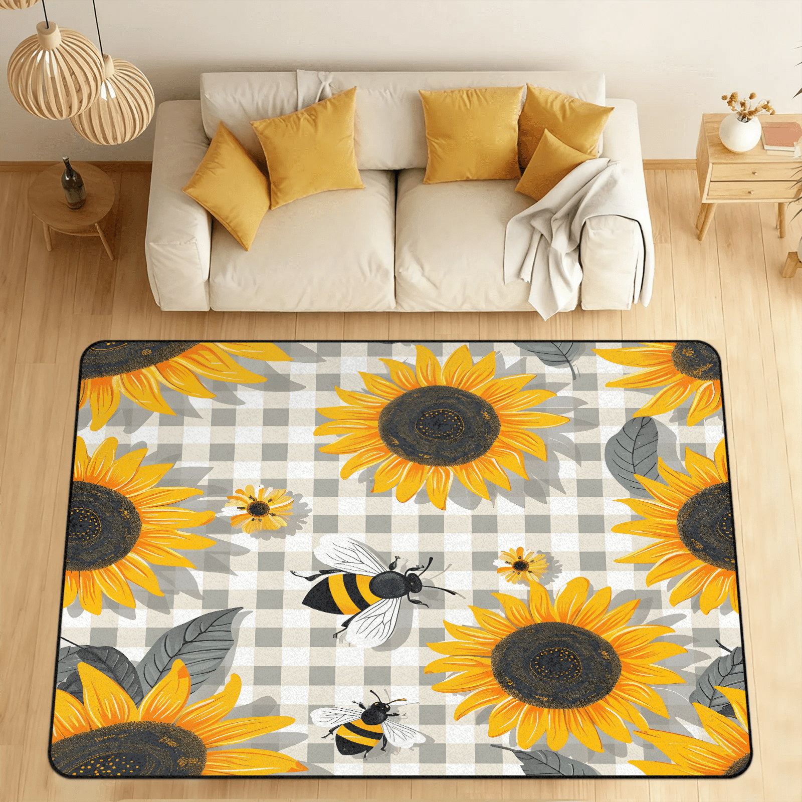 CURLYOOT Spring Bee Area Rugs 5'x7' Washable Rug Large Living Room Rug ...