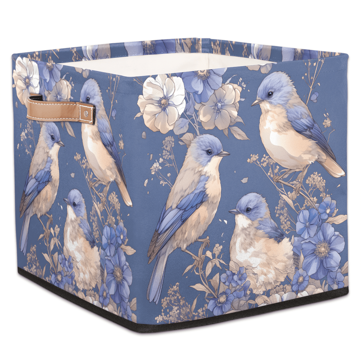CURLYOOT Spring Birds Flower Cube Storage Bin, 13 x 13 x 13 Storage Cube Bins for Organizing, Fabric Foldable Closet Baskets with Handles for Closet, Shelves, Clothes