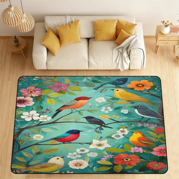 CURLYOOT Spring Birds in Tree Branches Area Rugs 5'x7' Washable Rug Large Living Room Rug Non Slip Indoor Floor Carpet for Dining Room Bedroom Home