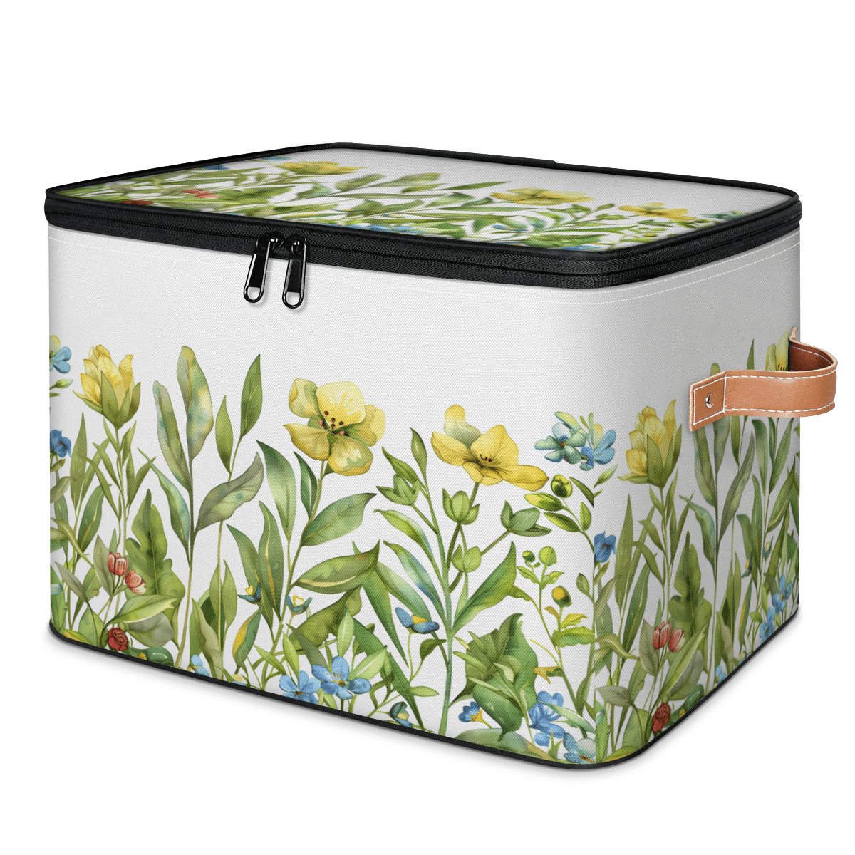 CURLYOOT Spring Floral Fabric Storage Bins with Lids, Watercolor Garden Flower Green Leaves Plants Foldable Storage Boxes Washable Storage Cube, Closet Bedroom Home Organizer Containers