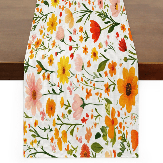 Spring Front Decor Table CURLYOOT Spring Floral Linen Table Runner 72 Inches Long Wildflower ...