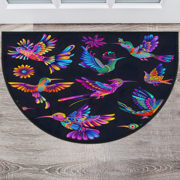 CURLYOOT Spring Hummingbird Half Round Door Mat 24'' x 36'', Indoor Outdoor Entrance Rug, Semi Circular Area Rug, Non Slip Washable Absorbent Doormat, Mexican Colorful Laundry Room Rug