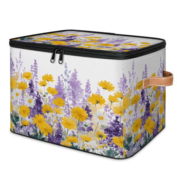 CURLYOOT Spring Lavender Blossom Flower Storage Bins with Lid, Decorative Fabric Closet Boxes with Lids, Foldable Storage Baskets Shelves Container Organizers for Bedroom, Living Room