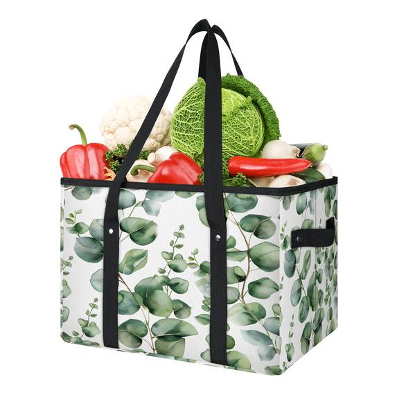CURLYOOT Spring Reusable Grocery Bag, Large Foldable Grocery Totes Shopping Bag for Groceries, Eucalyptus Leaves Shopping Bags with Handles for Kitchen Trunk Picnic