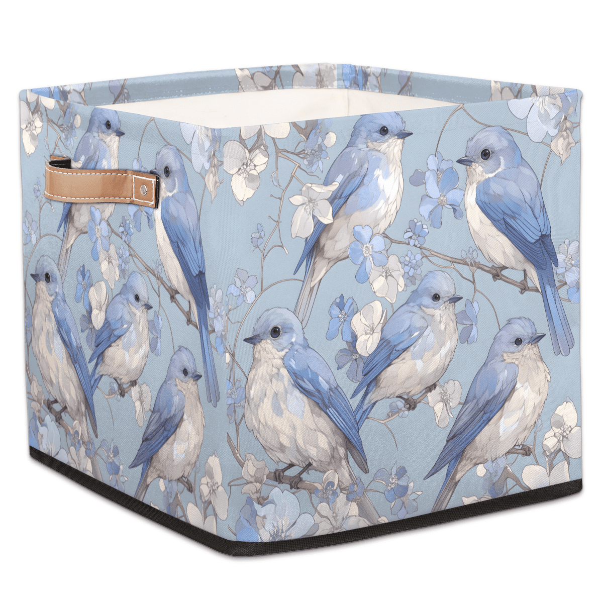 CURLYOOT Spring Summer Blue Birds Cube Storage Bin, 13 x 13 x 13 Storage Cube Bins for Organizing, Fabric Foldable Closet Baskets with Handles for Closet, Shelves, Clothes