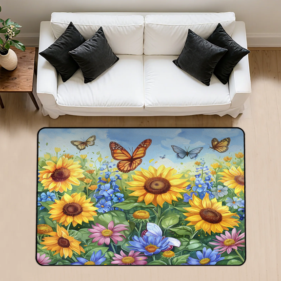 CURLYOOT Spring Summer Floral Sunflowers Area Rug 3x5 Ft Rugs for Entryway Entrance Kitchen, Washable Non Slip Indoor Floor Carpet for Bedroom Living Room