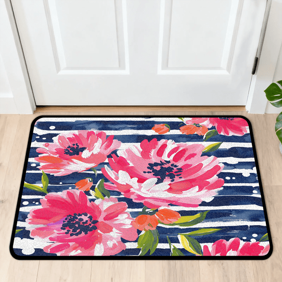CURLYOOT Spring Summer Flowers Indoor Doormat, Non-Slip Absorbent Door Mat 24" x 16", Entrance Floor Mat Washable Entry Doormats for Entryway Front Back Door