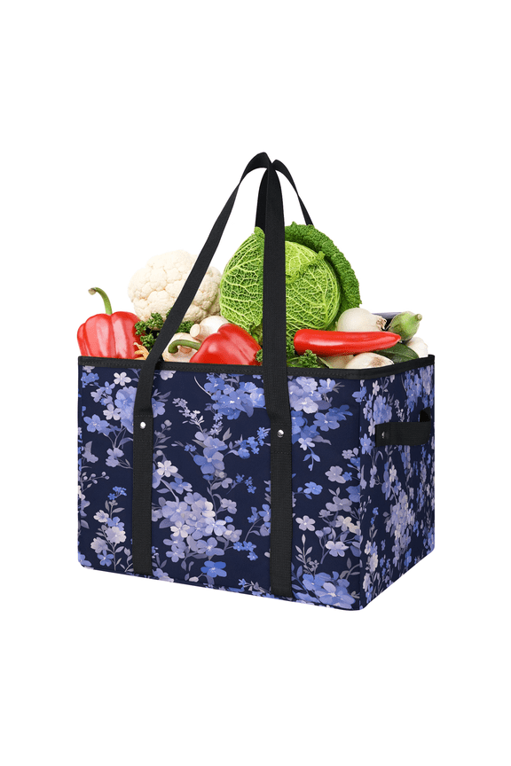 Spring Wildflower Purple Reusable Grocery Bag, Foldable Shopping Tote Bag with Reinforced Handles, Large Kitchen Grocery Bags for Shopping Groceries Picnic