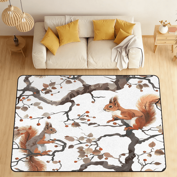 CURLYOOT Squirrel Area Rugs 5'x7' Washable Rug Large Living Room Rug Non Slip Funny Squirrel Indoor Floor Carpet for Dining Room Bedroom Home