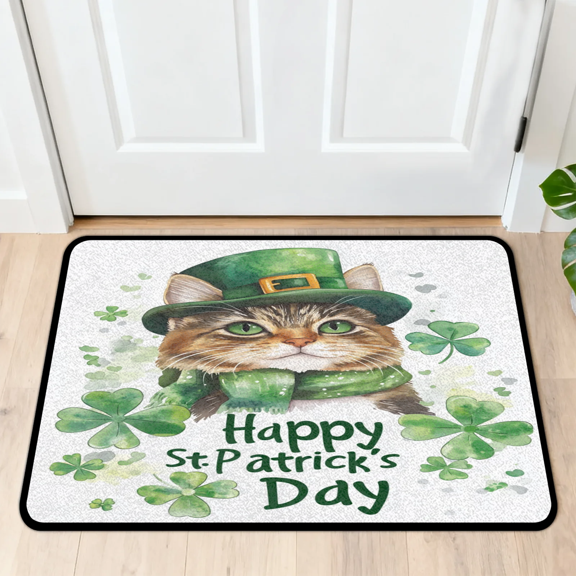 CURLYOOT St. Patrick's Day Animal Cat Door Mat 24" x 36" Absorbent Front Doormat Entrance Mat Non-Slip Washable Welcome Mats Floor Mats for Entryway Indoor Outdoor